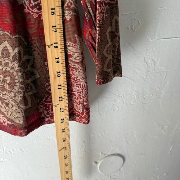 Croft & Barrow Y2k Size XL Brown Red Boho Floral Mesh Long Sleeve Top‎ - Picture 8 of 8